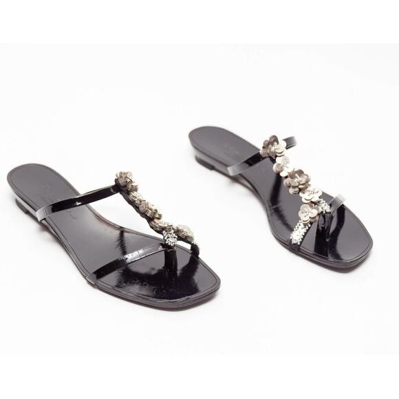 Robert Clergerie Vintage Sandals‎ Slide Embellished Black Silver Size 6.5 - Picture 1 of 15